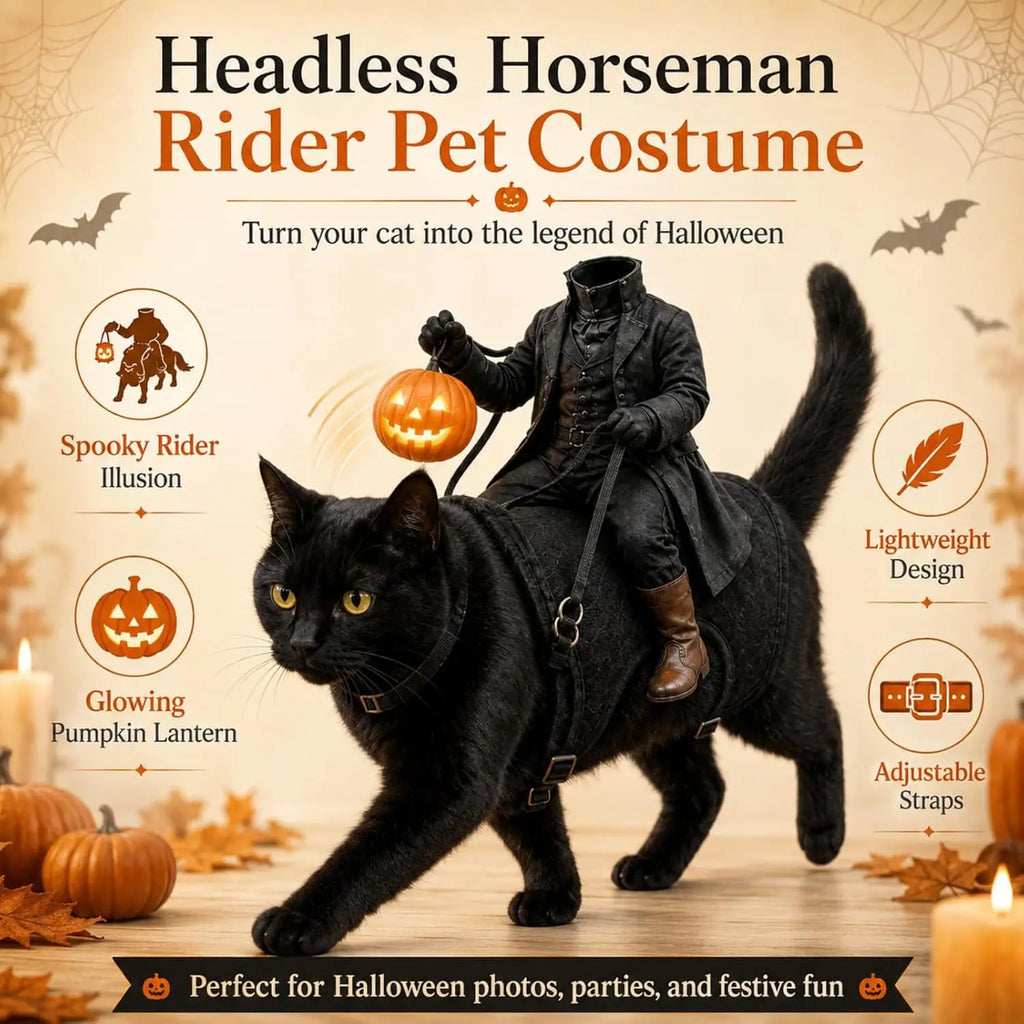 Fantasia de Gato Cavaleiro Sem Cabeça para Festa de Halloween, Ilusão 3D Assustadora de Cavalo, Fantasias de Cavaleiro Sem Cabeça para Animais de Estimação, Cosplay de Cavaleiro das Trevas