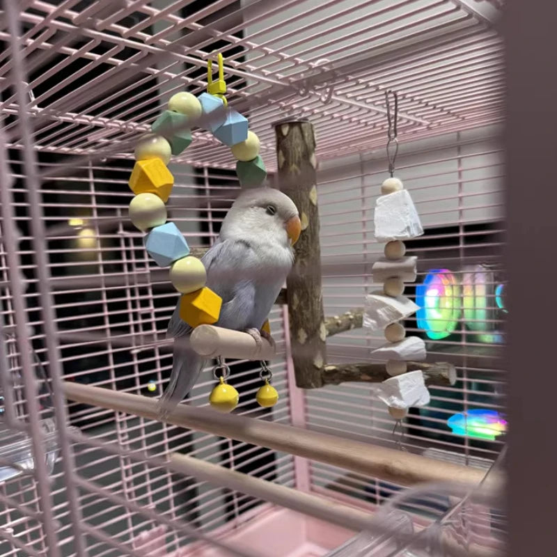 Brinquedos de balanço para pássaros de estimação, suporte de balanço de madeira para papagaio, suprimentos para animais de estimação, balanço colorido aleatório