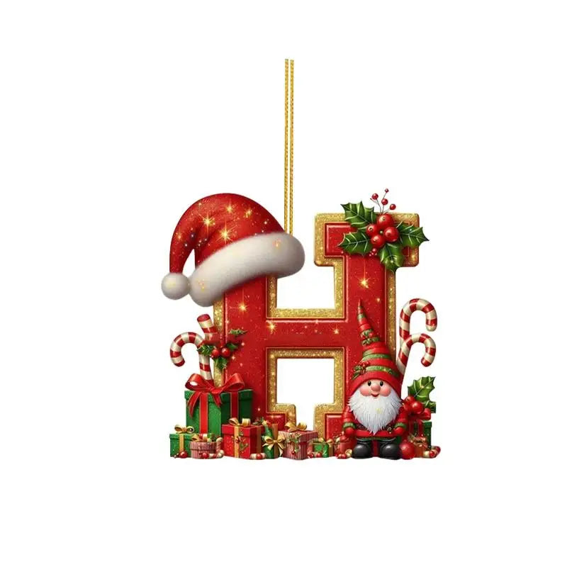 Enfeite de Natal com 26 letras, pingente plano para pendurar, ornamento personalizado, decoração festiva para árvore de Natal, presente para festas de fim de ano.