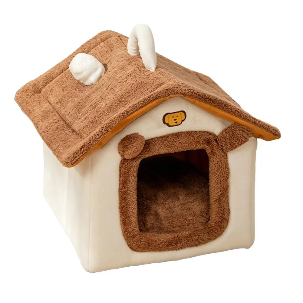 Cama para Pets Estilo Casa Fofa para Cães e Gatos Pequenos, Quente para o Inverno, Removível e Lavável, Casinha Fechada de Pelúcia, Vila para Gatos, Caverna