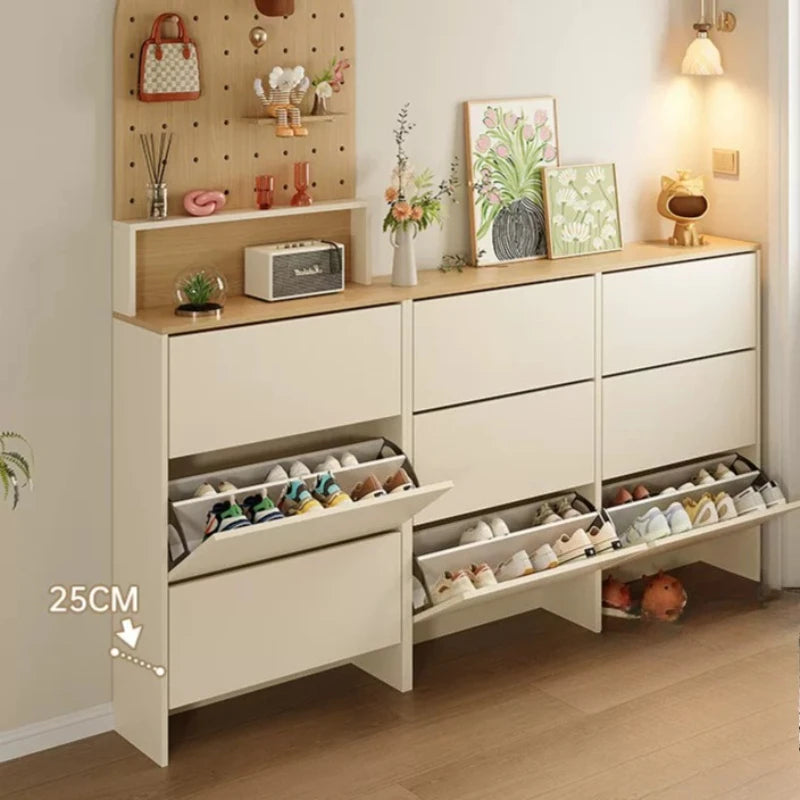 Armário Organizador de Sapatos Fino e Fechado, Branco, de Madeira, para Hall de Entrada, Móvel para Casa