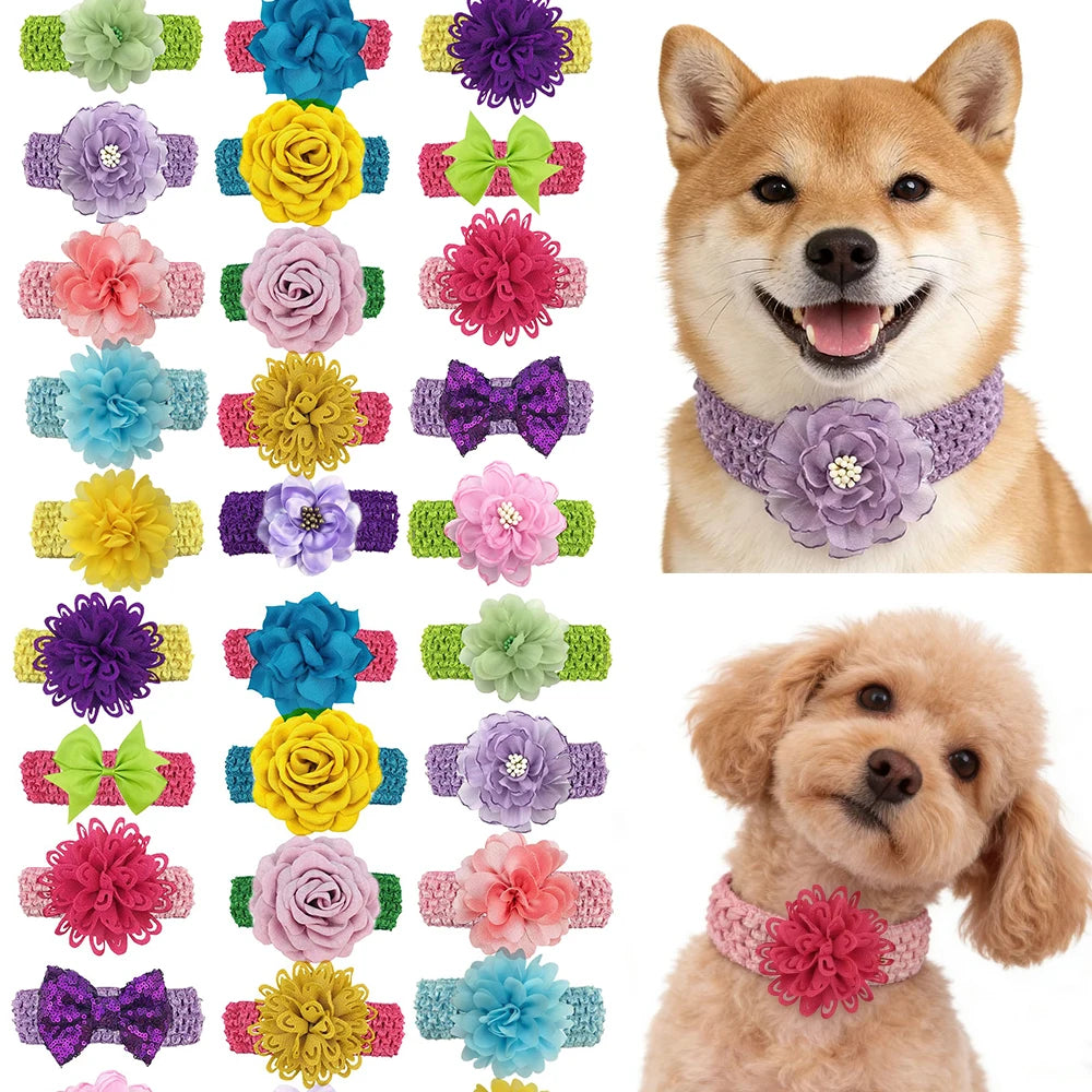 50/30 peças Gravata Borboleta para Cães Estilo Páscoa com Elásticos, Flor de Chiffon Colorida, Coleira de Adorno para Cães, Suprimentos para Animais de Estimação