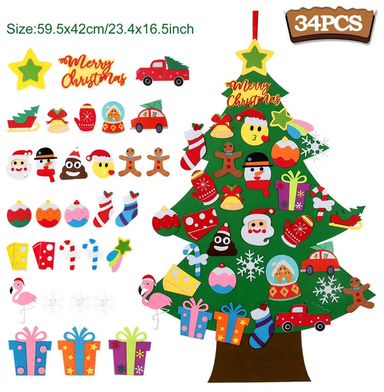 DIY sentiu a árvore de Natal com luz, decorações do Feliz Natal para a casa, ornamentos da árvore do Natal, presente do ano novo, 2024