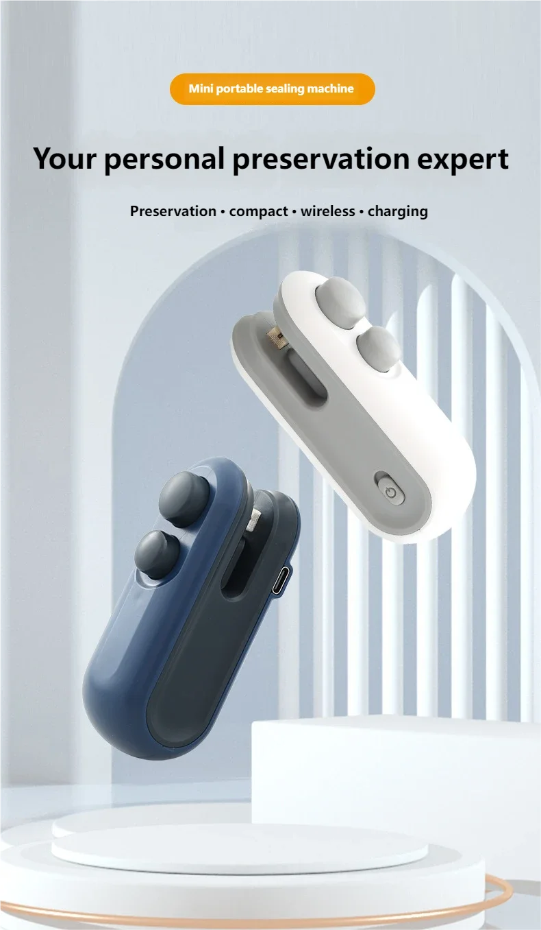 Mini Seladora Térmica Portátil USB Recarregável para Sacos de Armazenamento e Embalagens Plásticas de Alimentos
