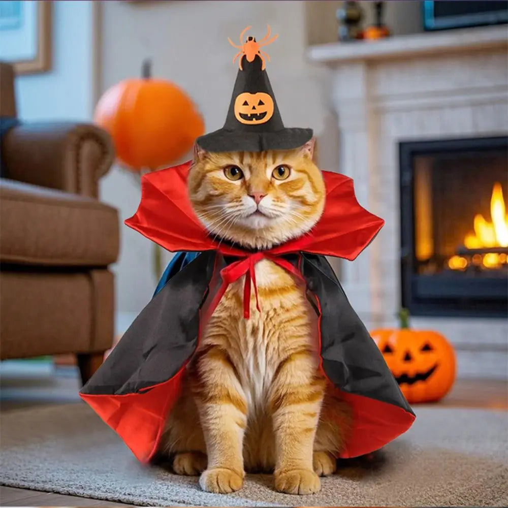 Fantasia de Halloween para Animais de Estimação com Gola Alta, Capa de Cosplay para Gato Confortável e Ajustável, Tecido Macio, Acessórios para Animais de Estimação, Vestido para Filhotes e Gatinhos para Festas