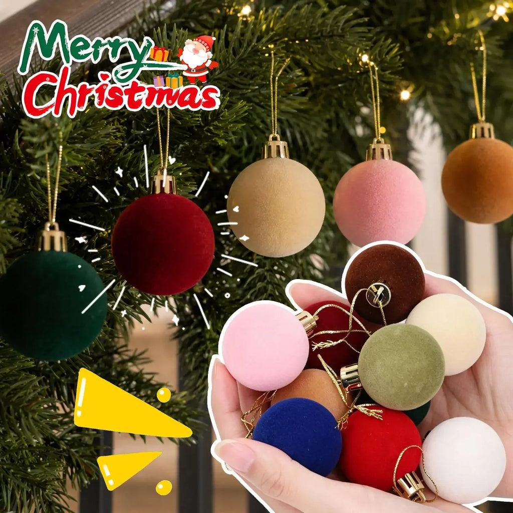 Bolas de Natal Flocadas, Enfeites para Árvore de Natal, Pingentes, Guirlanda de Natal, Decoração com Bolas de Veludo, Suprimentos DIY para Festas em Casa