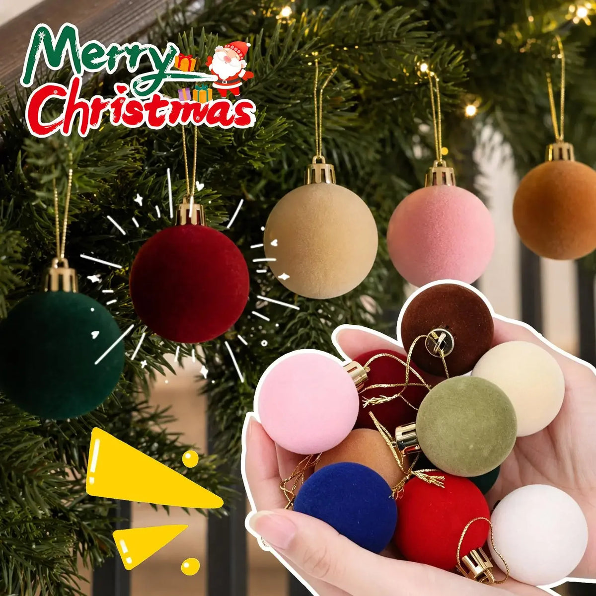 Bolas de Natal Flocadas, Enfeites para Árvore de Natal, Pingentes, Guirlanda de Natal, Decoração com Bolas de Veludo, Suprimentos DIY para Festas em Casa