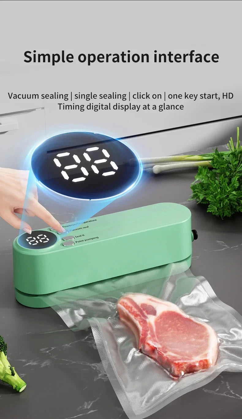 Máquina de Selagem a Vácuo Mini Sem Fio Totalmente Automática, Pequena e Portátil para Embalagem de Alimentos