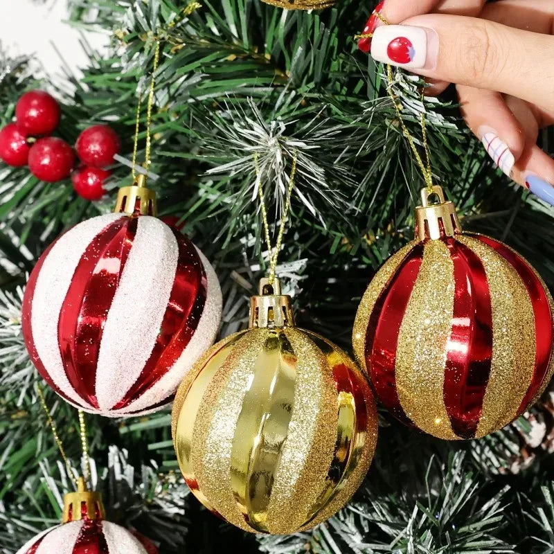 Bolas de Glitter de Natal 24/6x, Enfeites para Árvore de Natal, Bolas Pendentes para Árvore de Natal, Presente de Ano Novo, Decoração para Festa em Casa