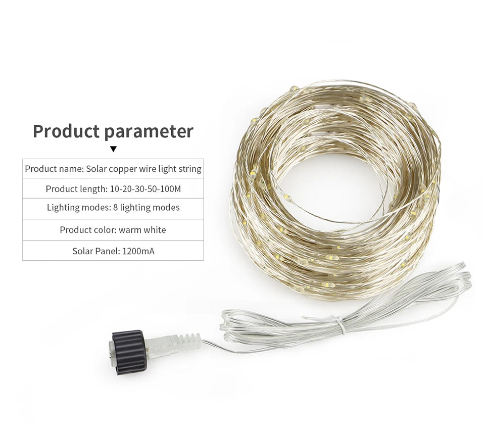 Luzes solares LED à prova d'água para exterior, cordão de luzes de fada, guirlanda de jardim, lâmpada solar de painel grande para decoração de festas