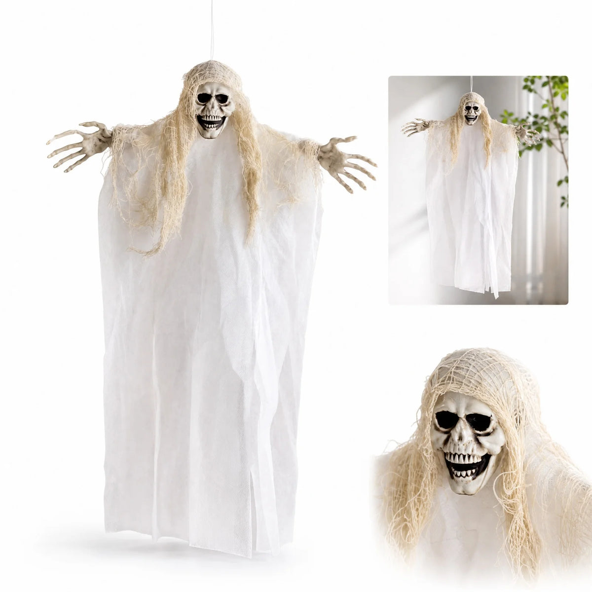 Decoração de Halloween: Fantasmas e Zumbis Pendurados para Casa Assombrada, Bar, Atmosfera de Terror, Capas Assustadoras para Festas e Portas de Casa