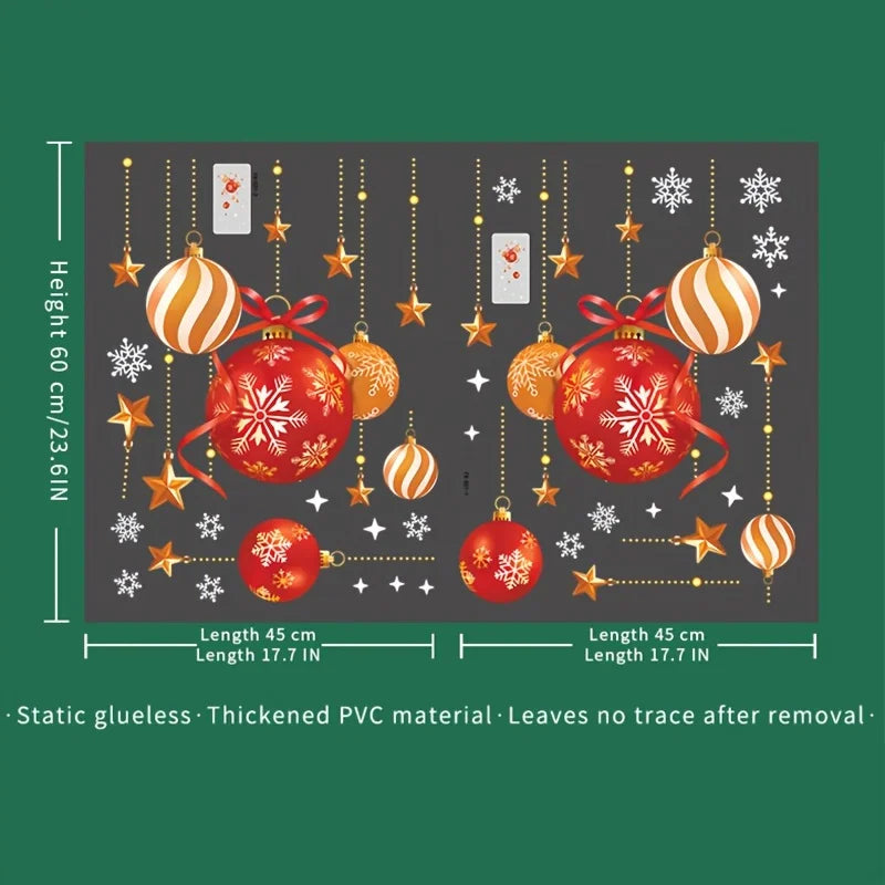 Adesivos de Natal, decoração de ambiente festivo, bolas coloridas, estrelas, flocos de neve, adesivos, adesivos decorativos para janelas de vidro.