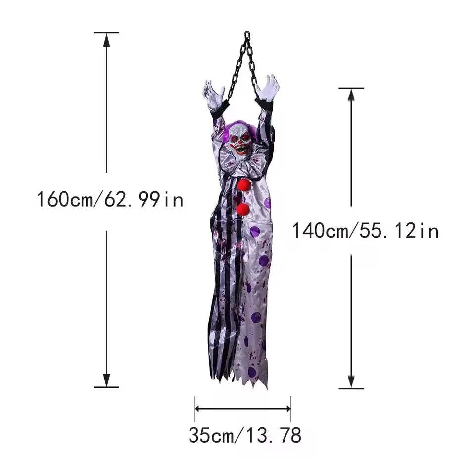 Decorações de halloween elétrica ativada por voz pendurado palhaço fantasma pendurado casa assombrada adereços de decoração de terror