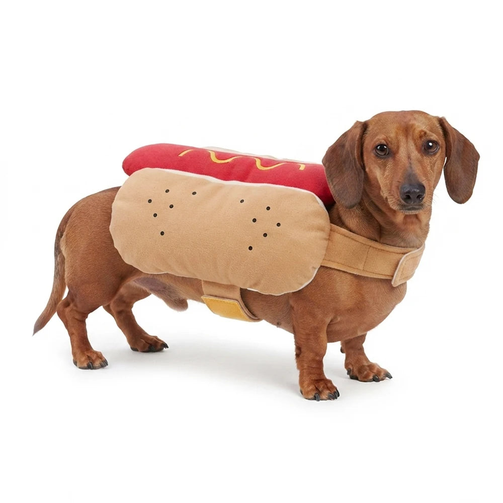 Fantasia de cachorro-quente para animais de estimação no Halloween, roupas engraçadas para cães pequenos, roupas fofas e macias para filhotes, fantasia de gato para festas e sessões de fotos