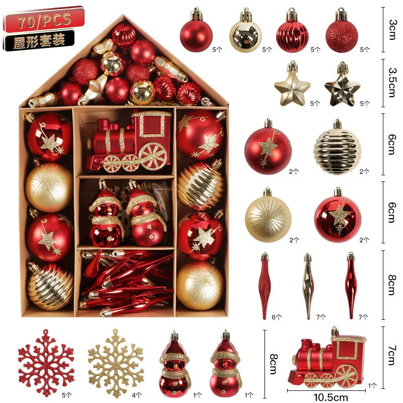 Conjunto de 70 Bolas de Natal para Decoração de Árvore de Natal, Enfeites Pendentes para Casa, Decoração de Natal 2026, Presente de Ano Novo