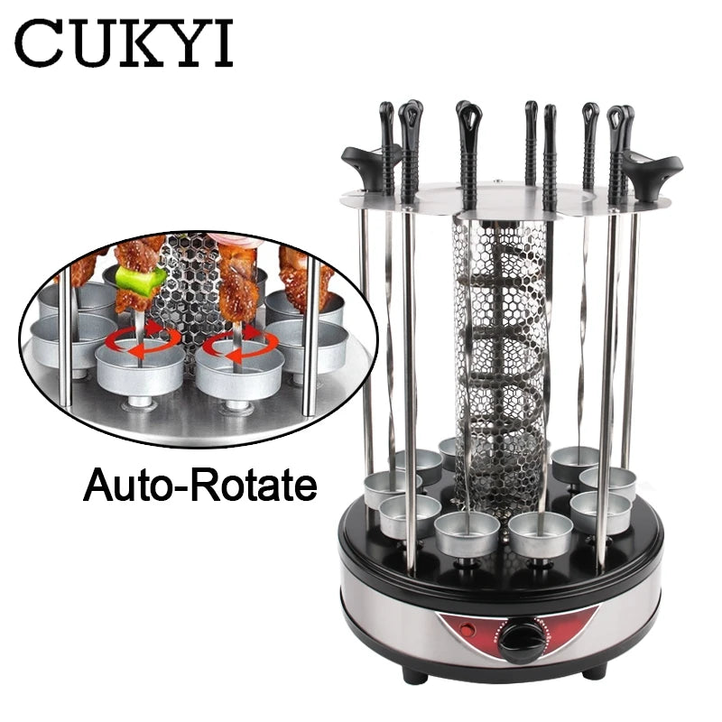 Grelhador Elétrico para Churrasco com 6/8/10 Espetos, Grelhador Vertical Rotativo Automático com Temporizador, Ferramenta para Churrasco sem Fumaça, Máquina Rotativa para Espetos de Kebab
