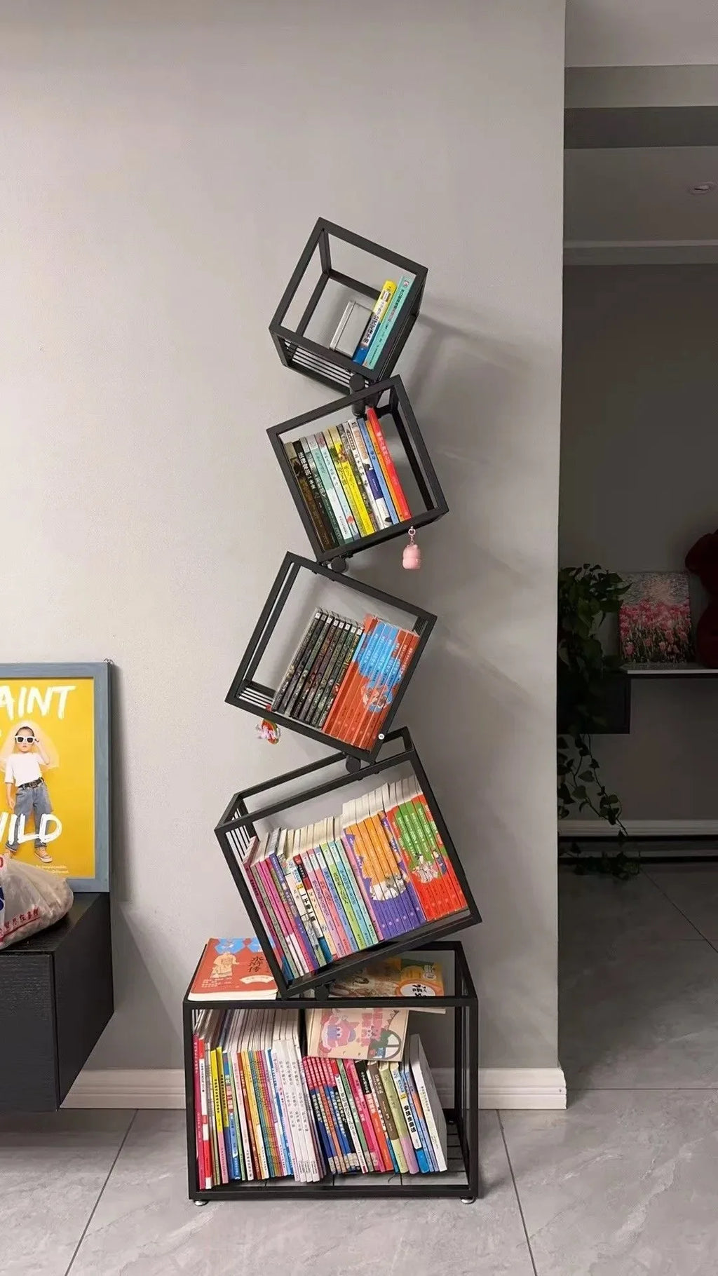 Decoração moderna para sala de estar, prateleira de arte em ferro, escritório, estudo, estante, armazenamento multicamadas para organizar livros e decorações