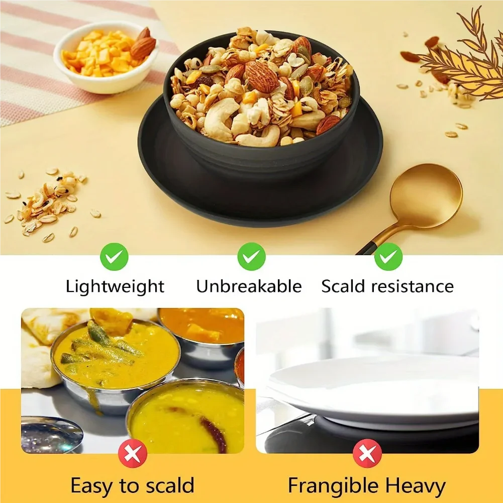 Novo 16 peças/set de pratos de refeição não frágeis, pratos de palha de trigo, conjunto de talheres, máquina de lavar louça de micro-ondas, seguro, utensílios de mesa reutilizáveis