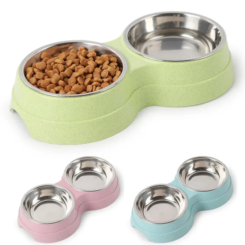 Tigelas duplas para animais de estimação, alimentador de água para comida de cachorro, aço inoxidável, prato para beber, gato, filhote de cachorro, suprimentos de alimentação, acessórios para cães pequenos