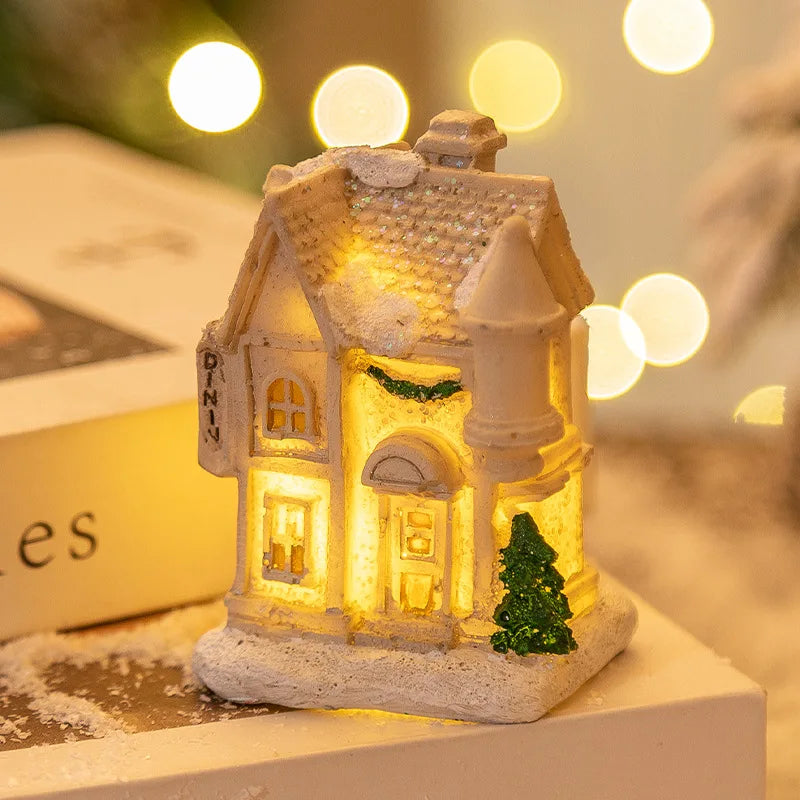 Enfeite de Natal em Resina, Casa em Miniatura, Decoração de Mesa, Figurinha de Aldeia Natalina, Decoração de Mesa para Casa de Férias, Presente de Natal