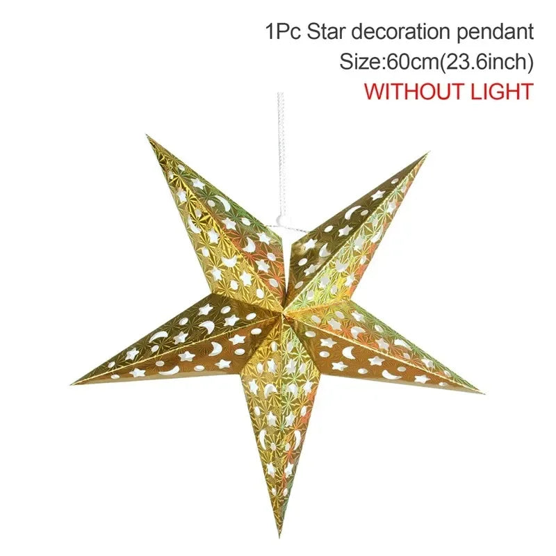 Estrela oca pendurado pingentes ramadan decoração 2024 para casa navidad natal noel presentes enfeites de natal ano novo 2024