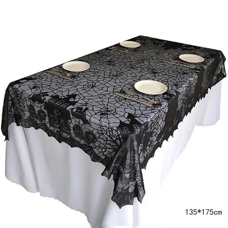 Kit de Decorações de Halloween: Toalha de Mesa com Teia de Aranha, Caminho de Mesa, Decoração para Lareira, Toalha de Mesa com Renda e Teia de Aranha, Decoração para Festa de Halloween - Kasa & Pet