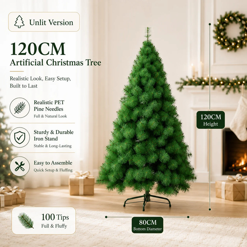 Árvore de Natal Artificial com Agulhas de Pinheiro PET e Luzes LED, de 90cm a 240cm, Grande Decoração de Natal para Casa