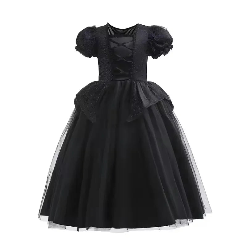 Traje de halloween para crianças vestido de bruxa preta com asas lantejoulas mal rpg traje malévola vestir-se roupa fantasma noiva