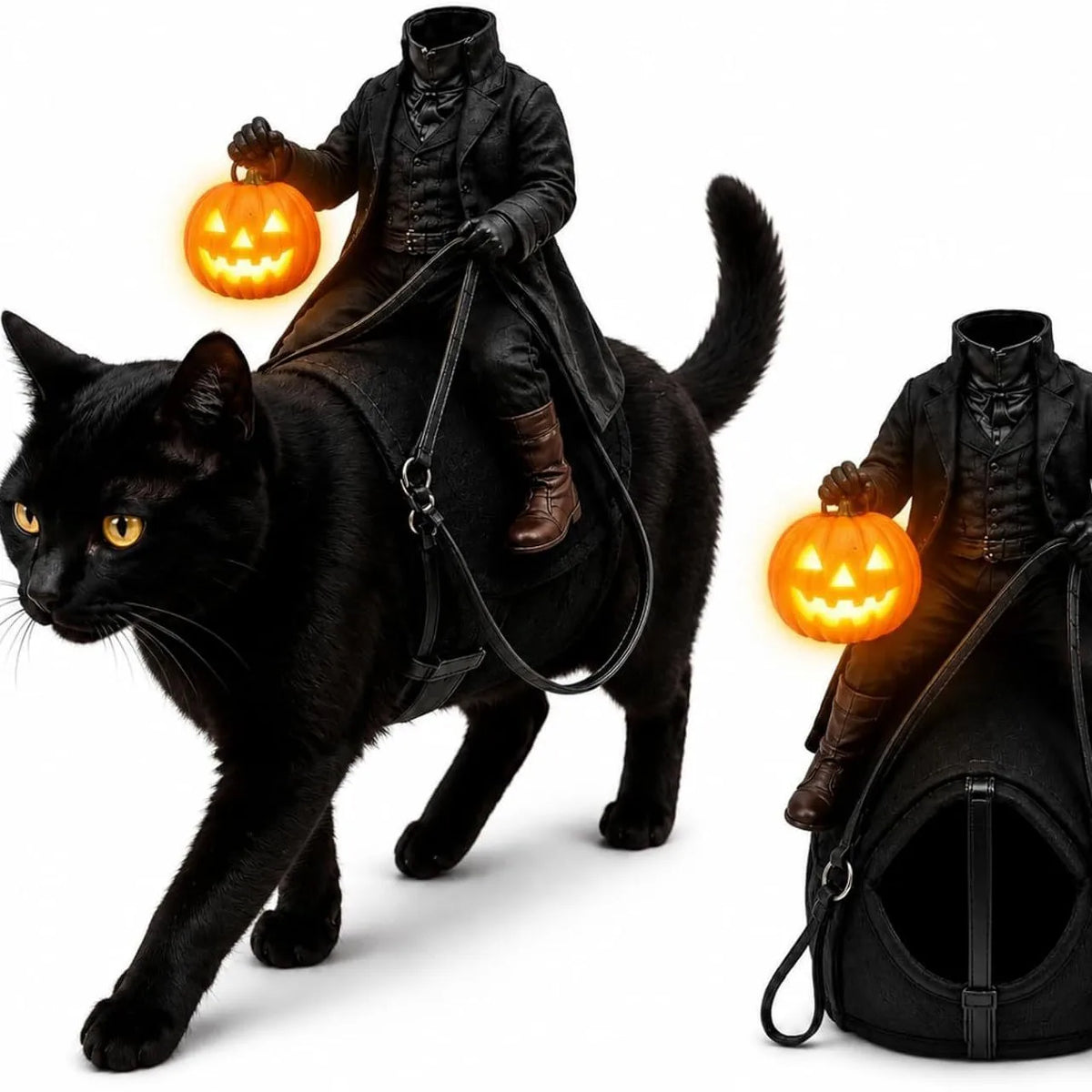 Fantasia de Gato Cavaleiro Sem Cabeça para Festa de Halloween, Ilusão 3D Assustadora de Cavalo, Fantasias de Cavaleiro Sem Cabeça para Animais de Estimação, Cosplay de Cavaleiro das Trevas