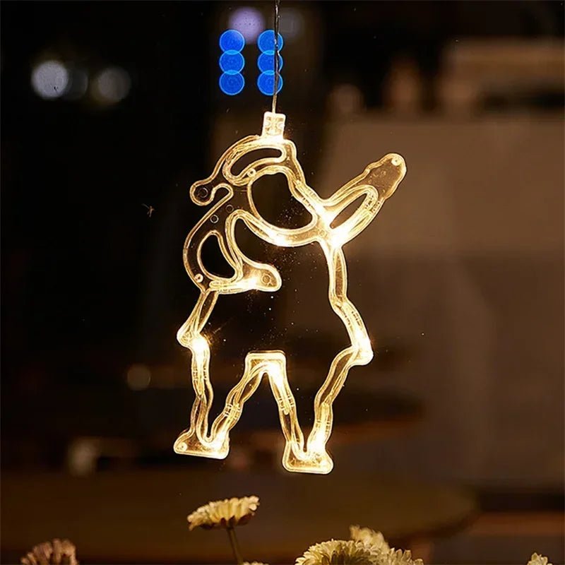 Led luzes da janela de natal silhueta decoração sino árvore de natal papai noel para o ano novo decoração de natal lâmpada de corda de fadas - Kasa & Pet