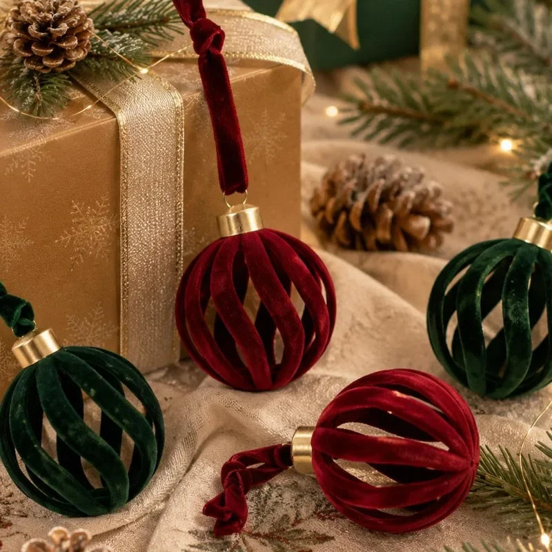 Bolas de Natal de veludo, 6 cm, vermelhas e verdes, com acabamento aveludado, enfeites para árvore de Natal.