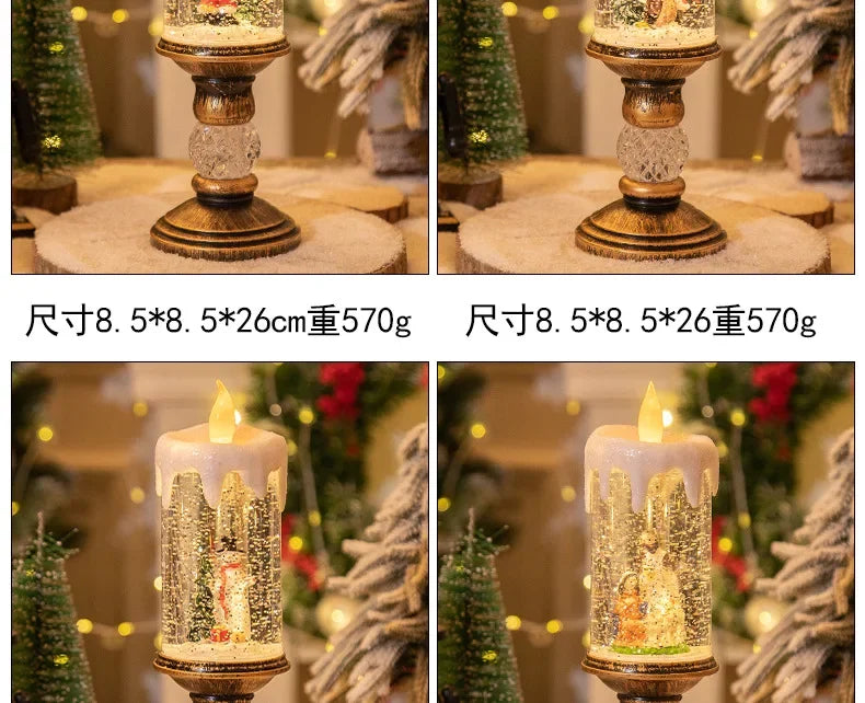 Crystal Snow Candles Lights para Decorações de Natal, Scene Layout, Holiday Gifts, Children's Birthday Gifts