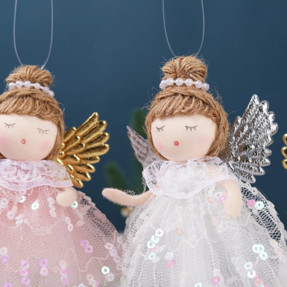 Natal Pendurado Malha Sequin Saia, Anjo Xmas Árvore Pingente Enfeites, Decoração de Casa, Noel, Presentes, 2022