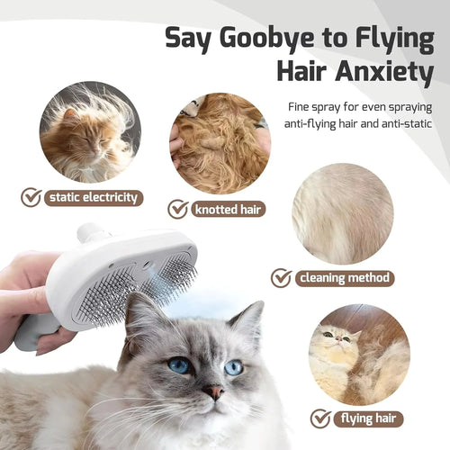 Escova Pulverizadora para Pelos de Animais, Removedor de Pelos, Escova de Limpeza, Ferramentas de Higiene para Cães e Gatos, Desembaraçador, Pente Umidificador com Névoa de Água