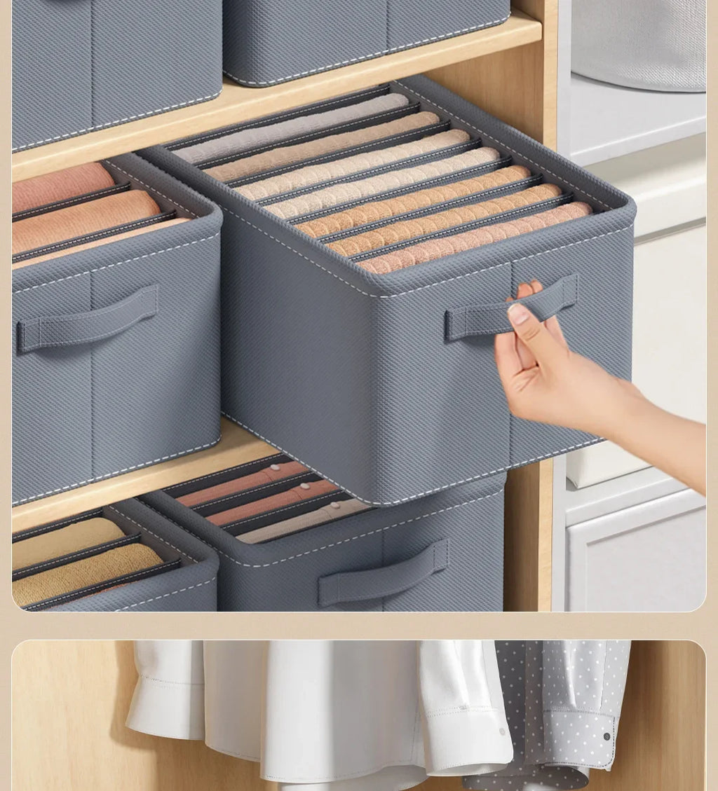Caixa organizadora de roupa com 6/7/9 compartimentos, para guardar calças mais grossas, dobrável, com divisórias, ideal para camisolas, camisas e gavetas de armários e guarda-roupas.