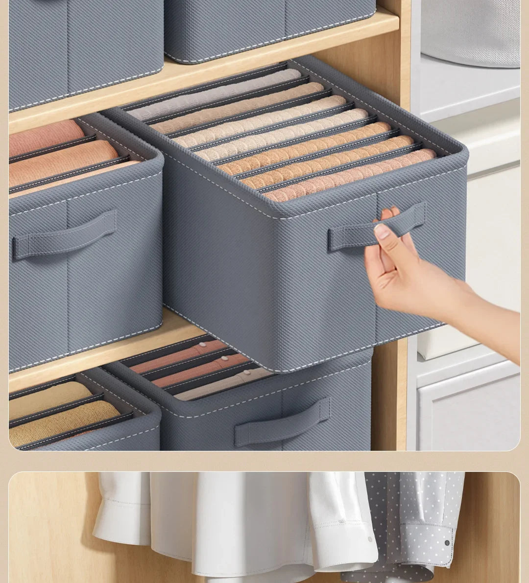 Caixa organizadora de roupa com 6/7/9 compartimentos, para guardar calças mais grossas, dobrável, com divisórias, ideal para camisolas, camisas e gavetas de armários e guarda-roupas.