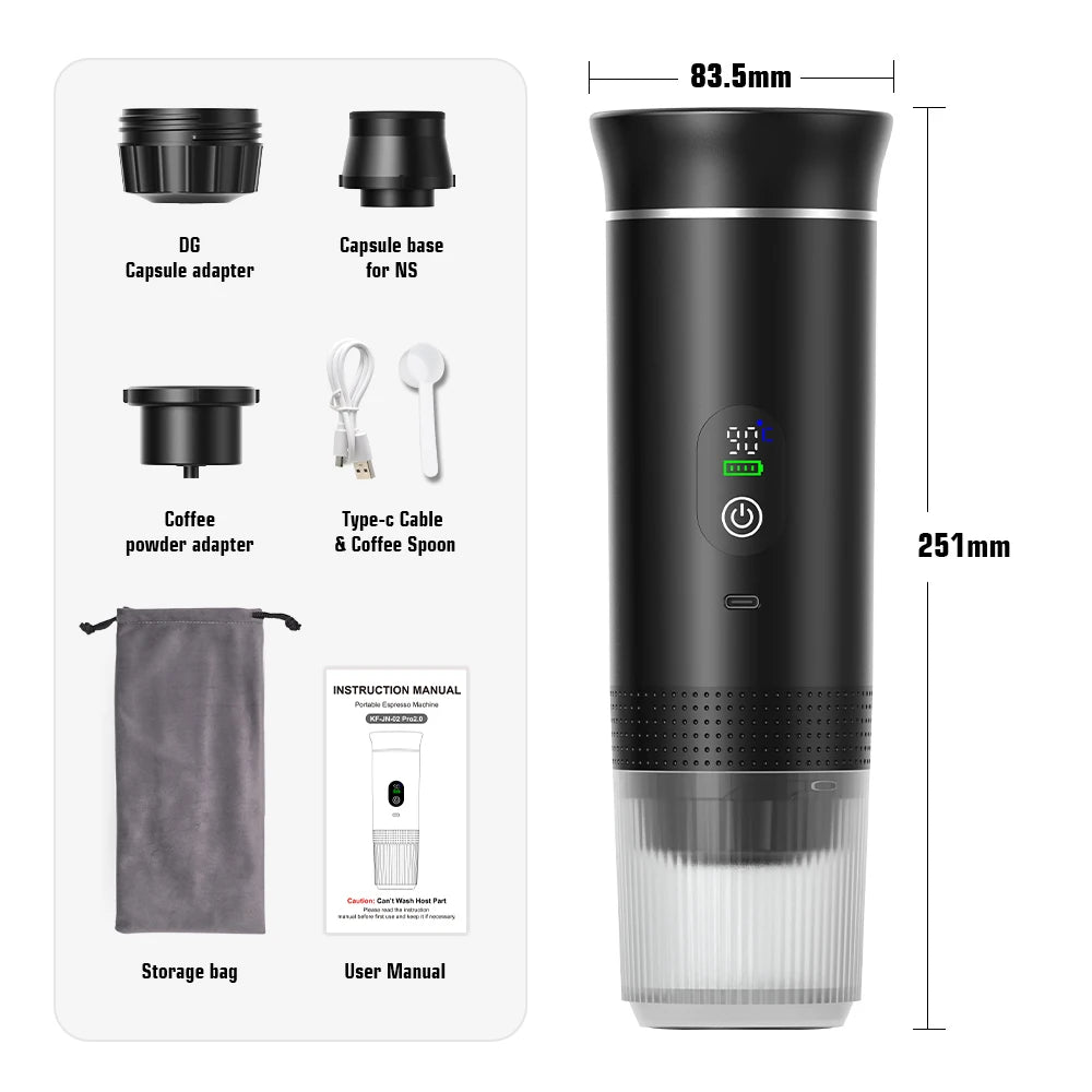 Máquina de café expresso portátil elétrica sem fio para carro e casa acampamento cafeteira 3-em-1 cápsula em pó viagem cafeteira