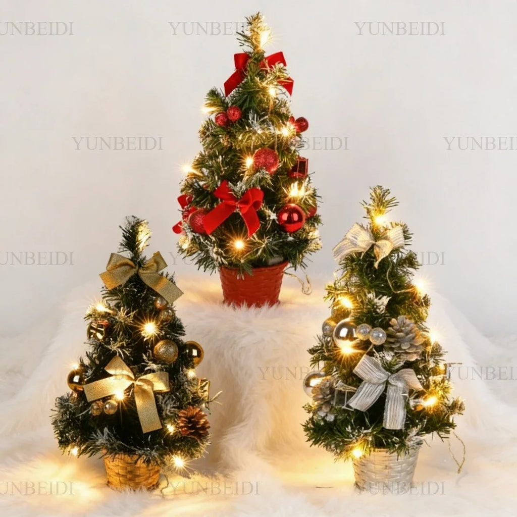Mini Árvore de Natal Artificial de 40CM com Luzes LED, Decoração de Natal para Casa e Mesa, Presente de Ano Novo