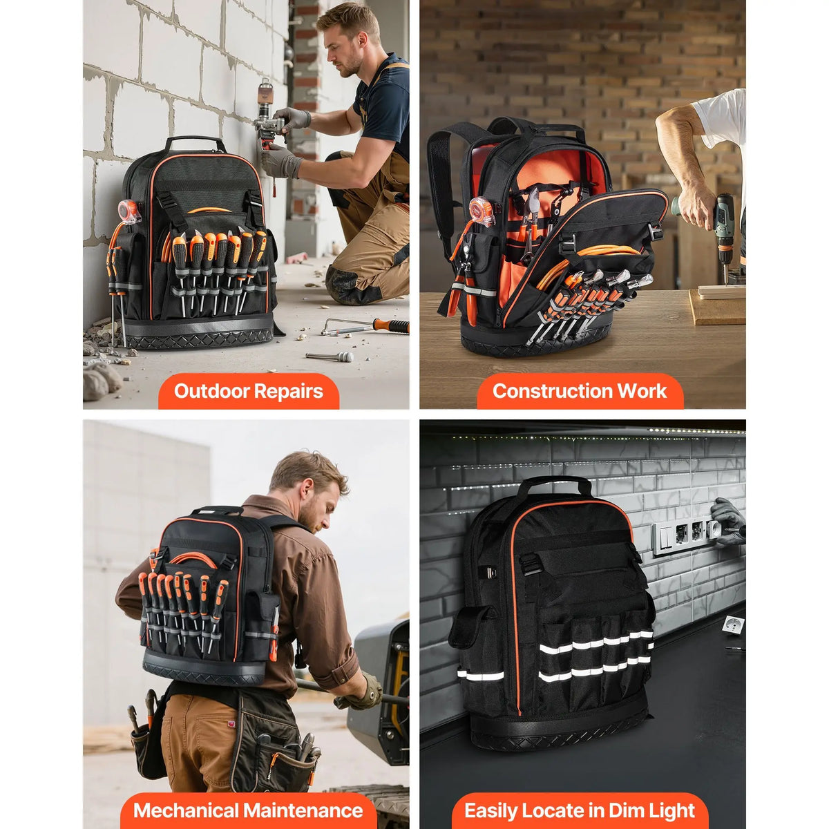 "64 Pocket Heavy Duty Tool Backpack with Laptop Compartment & Molded Base-Rubber Logo"