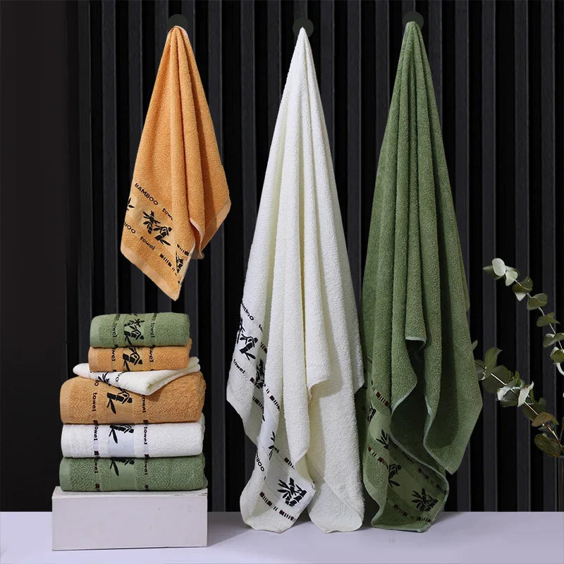 140x70cm toalhas de bambu do banheiro de grandes dimensões bordado toalha de banho capa personalizado esporte presente toalhas para casa marrom creme verde