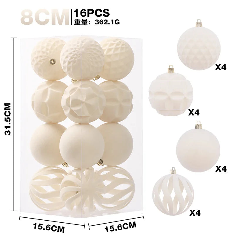 16 Bolas de Natal de Veludo de 8CM, Enfeites de Luxo Flocados para Pendurar na Árvore de Natal, Pingentes para Decorações de Festas de Ano Novo