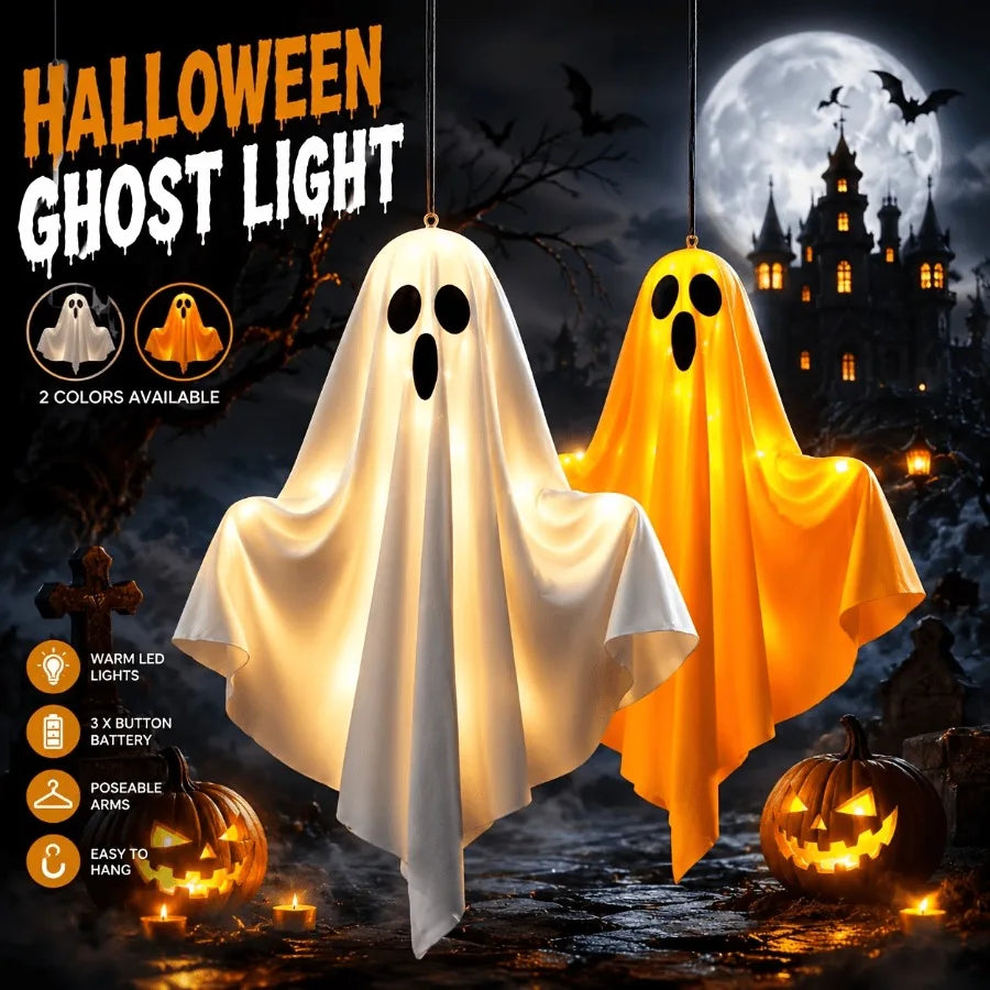 Decorações de Fantasmas LED para Halloween, Ornamentos de Fantasmas com Brilho Quente para Casa, Quarto e Decoração de Festa de Halloween