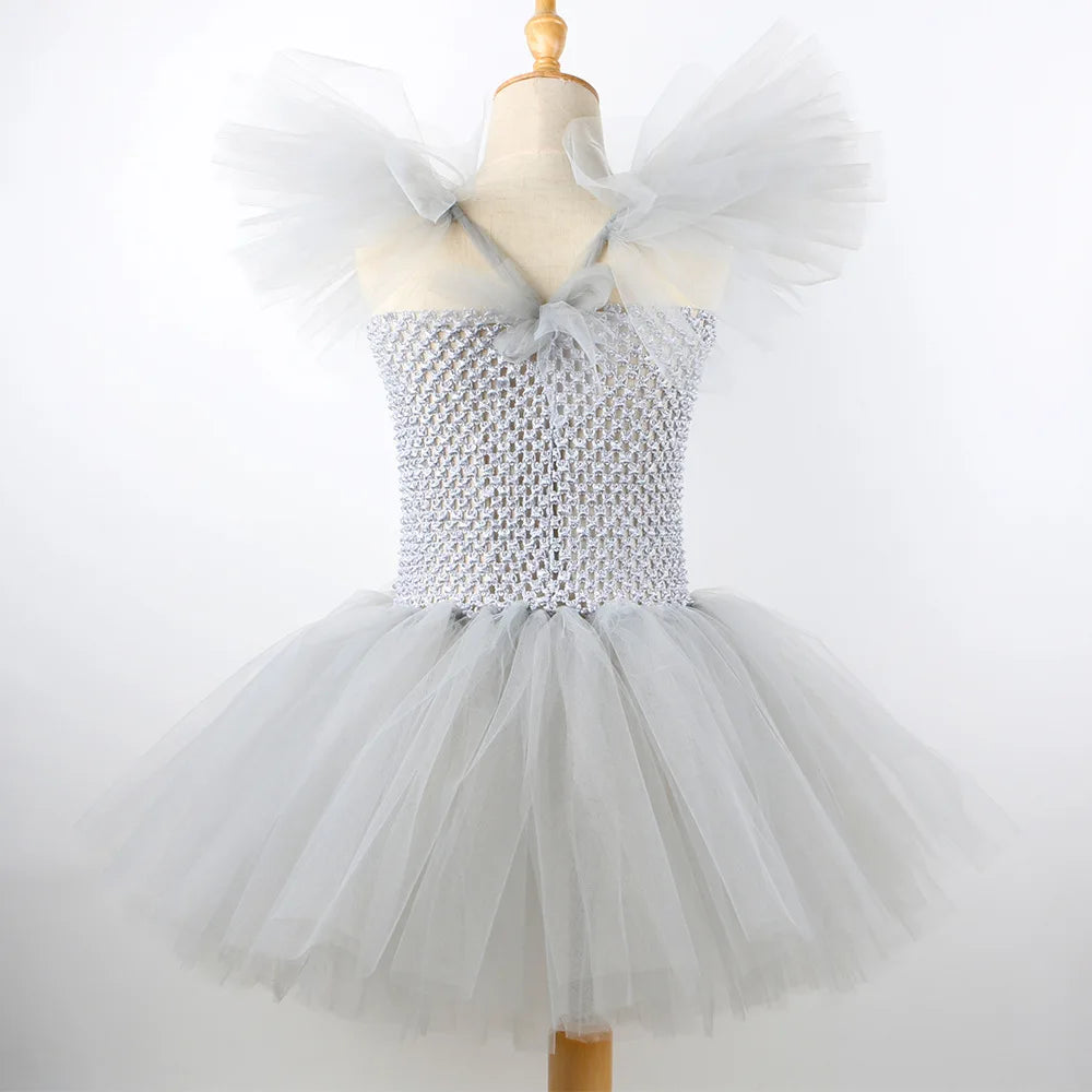 Fantasia de Palhaço Assustador para Meninas, Vestido Tutu de Tule Cinza, Roupa de Cosplay para Halloween, Carnaval dos Mortos e Festas de Palco