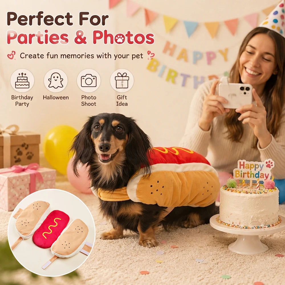 Fantasia Engraçada de Cachorro Quente para Animais de Estimação, Roupa Fofa para Filhotes, Traje de Cosplay para Festa de Aniversário, Halloween, Natal, Sessão de Fotos, Fantasia de Feriado