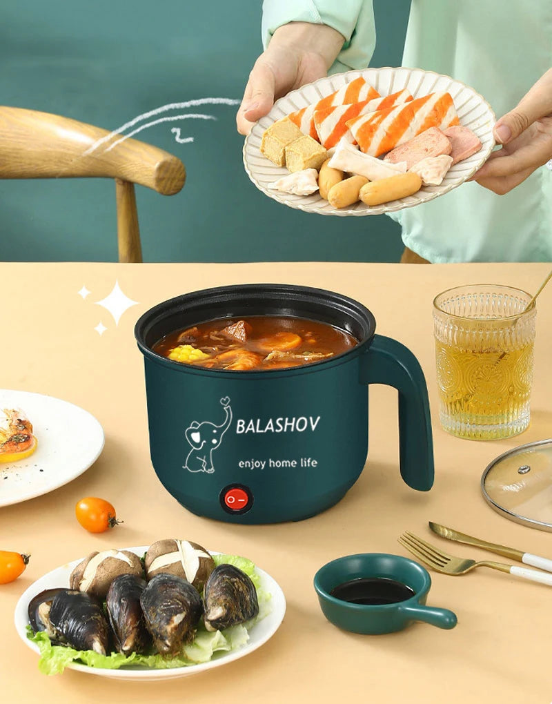 Mini panela multi antiaderente de 1,8l, máquina de cozinhar de camada única/dupla, panela elétrica multifuncional com fogão a vapor para casa