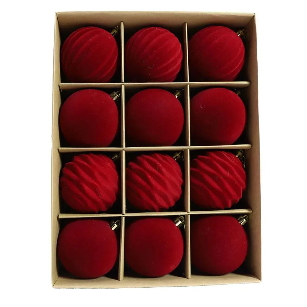 Conjunto de 12 Bolas de Natal de Veludo Flocado de 6CM, Bolas para Pendurar na Árvore de Natal, Acessórios de Decoração para Casa, Ano Novo 2026