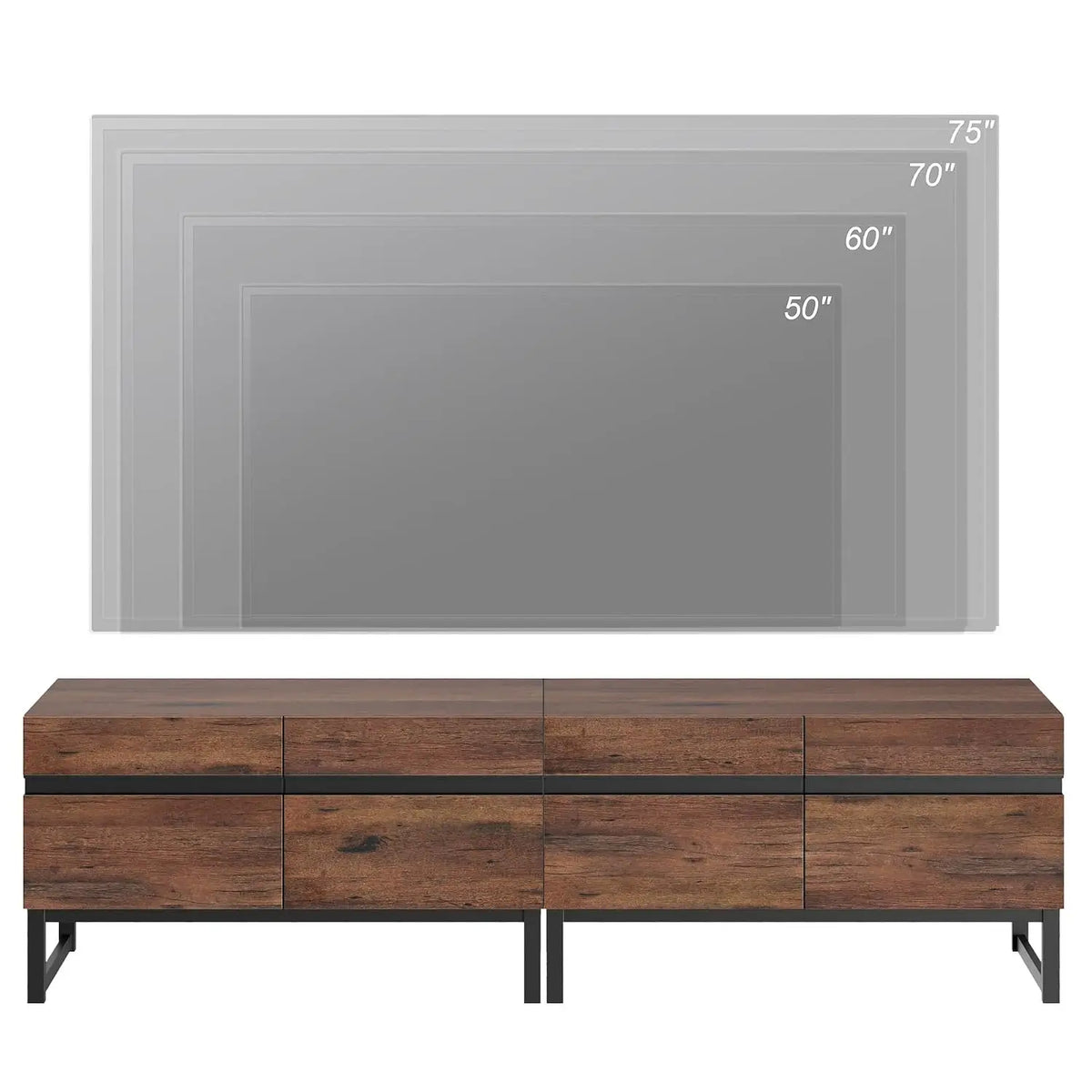 Suporte de TV Moderno para TVs de 50-75 Polegadas, Centro de Entretenimento em Madeira com Armários de Armazenamento de Base Metálica, Console de TV Multimídia, Personalizável