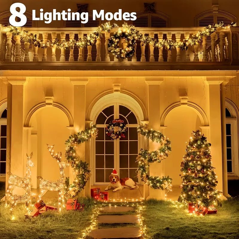 Cordão de Luzes de Natal com 8 Modos de Iluminação, Luzes de Jardim 5/10/20M, Lâmpada Decorativa Festiva para Interiores, Exteriores, Jardins e Casamentos