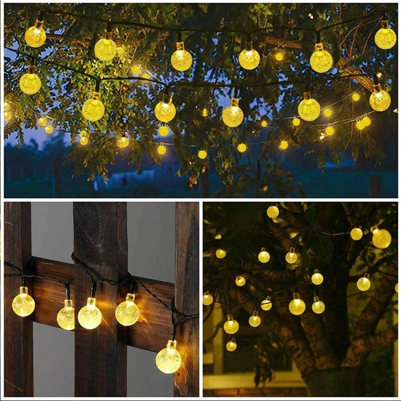 Corda solar globo de cristal luzes 60 led 8 modos de iluminação ip65 luz de fadas guirlanda de natal para decoração de festa de jardim 1 peça/2 peças