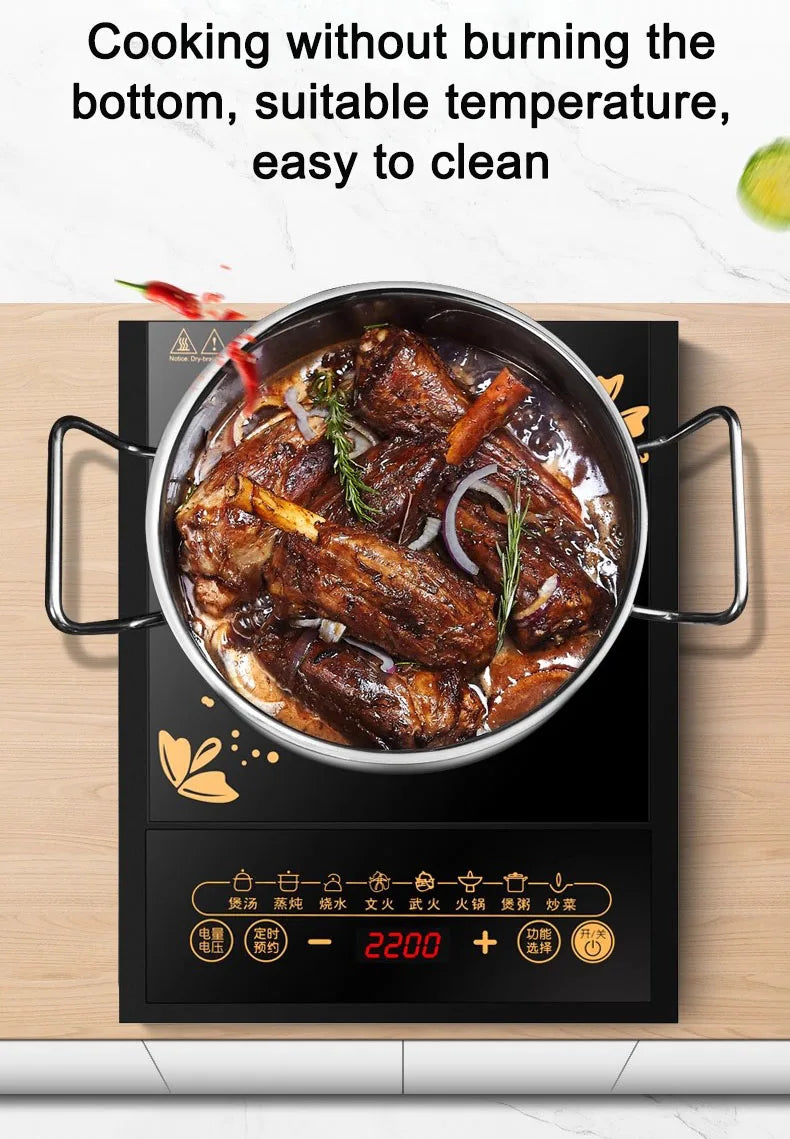 DMWD-Fogão Elétrico de Indução Magnética, Panela Quente Pequena Impermeável, Fogão De Aquecimento, Touchpad, Prato De Frite, Forno De Cozinha, UE, Casa